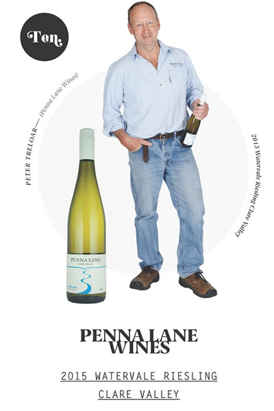 Promotional photo of bottle of Watervale Riesling and Peter Treloar