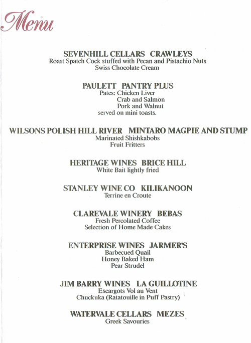 Righthand page from Gourmet Weekend Menu 1985